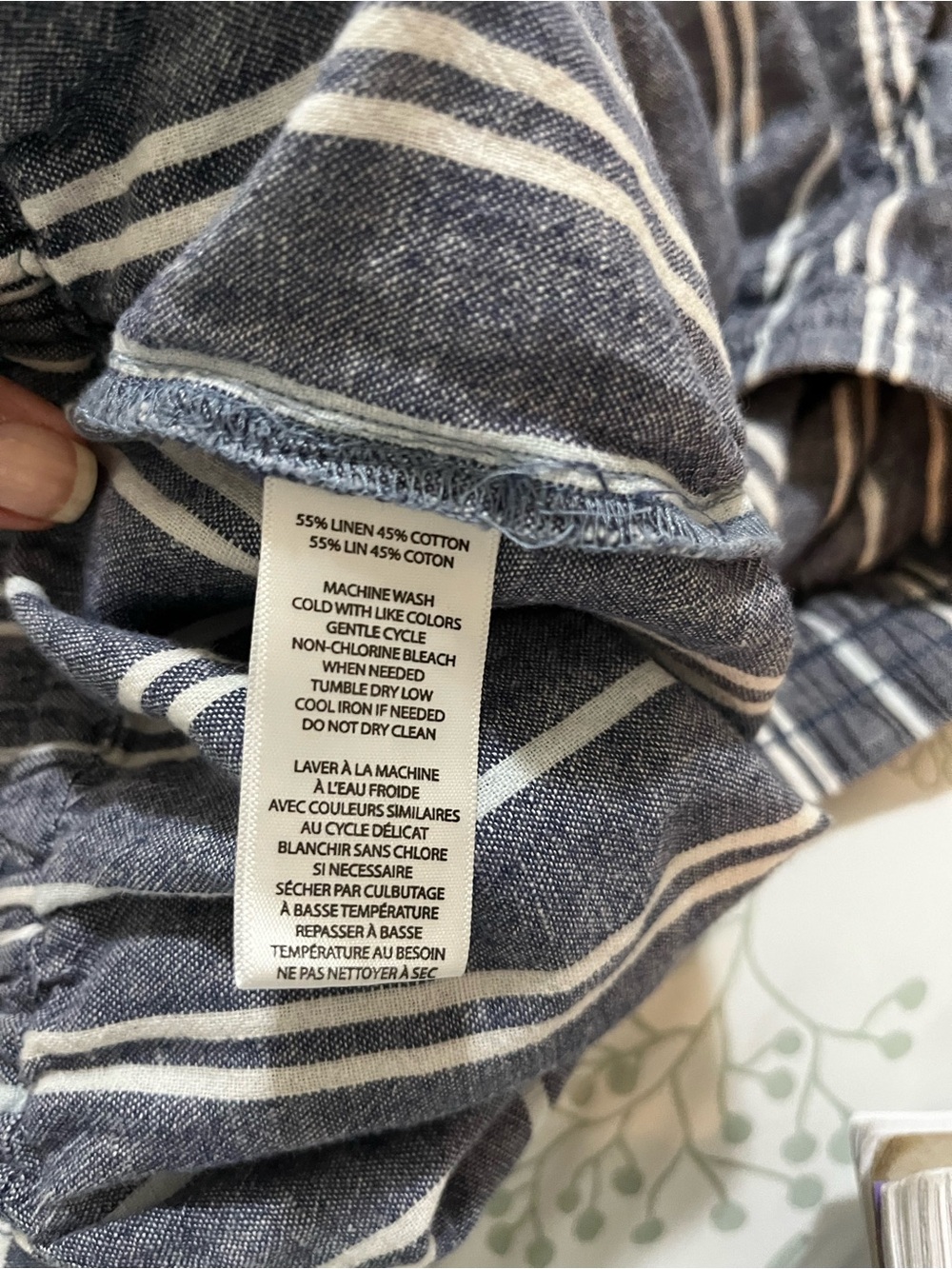 beachlunchlounge Linen Blue & White Striped High-Waist Drawstring Shorts Sz L - Picture 10 of 11